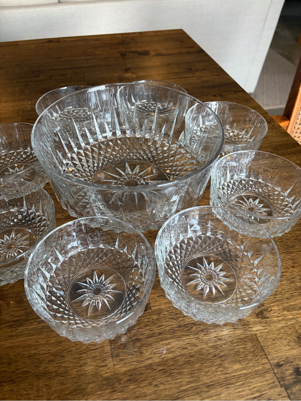 Vintage Arcoroc Clear Glass France Bowls - Starburst Diamond Cut (Set of 9)
